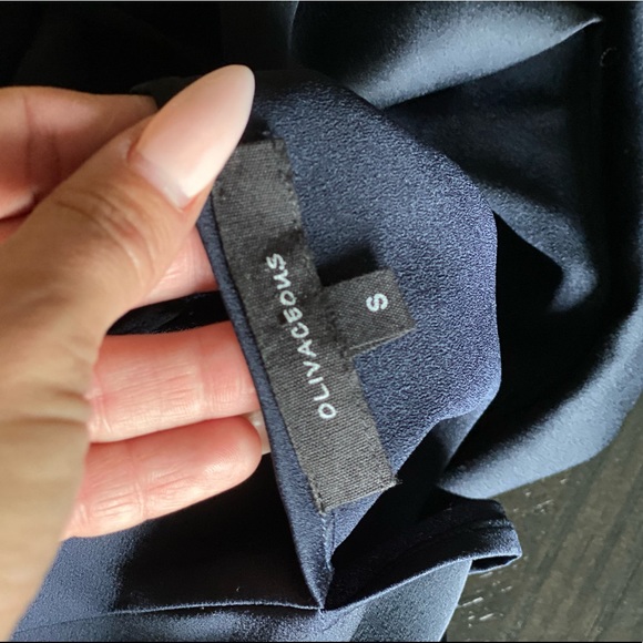 Navy satin dress with layered front and draped open back - Picture 4 of 5